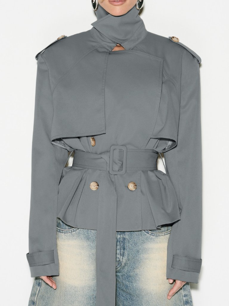 Light Grey Casual Women's Doublebreasted Trench Coat With Belt